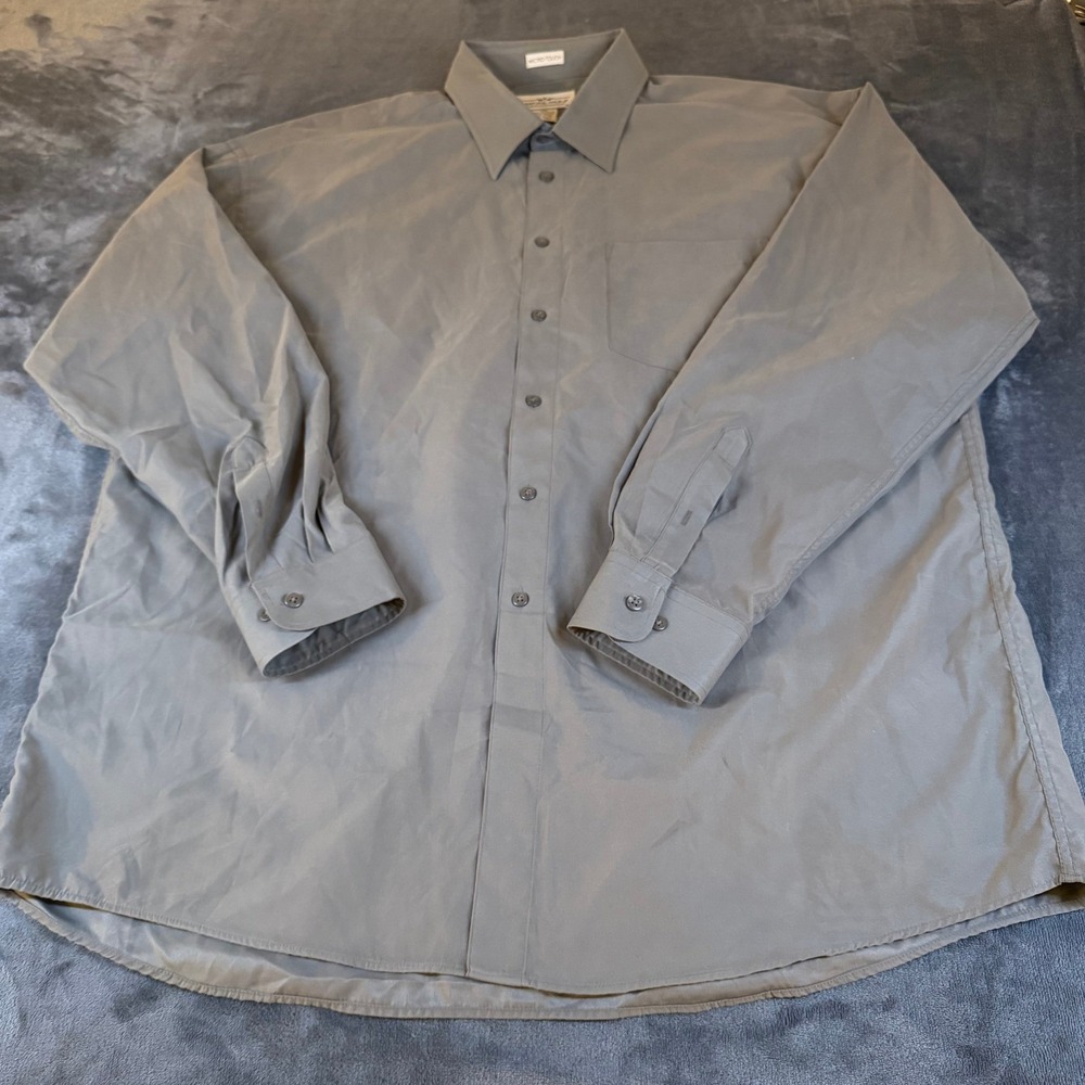 Natural Issue Micro-Touch Button Up Shirt Mens XXL Gray/Brown Solid Long Sleeve
